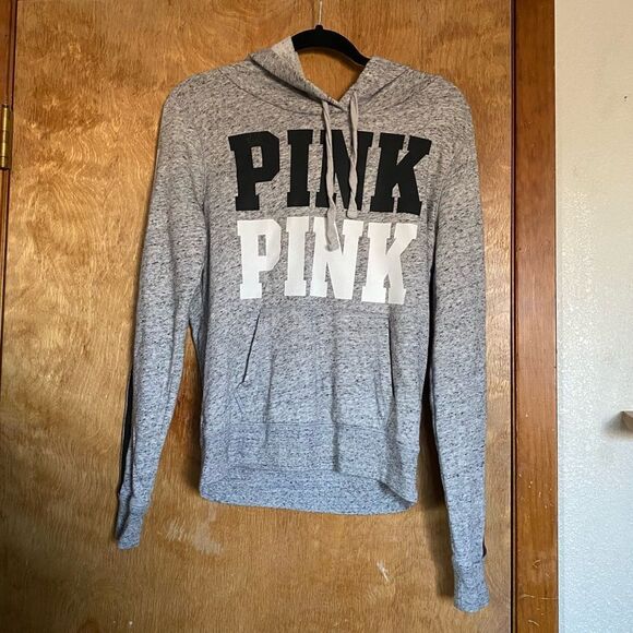 🍄 PINK Victoria’s Secret Gray Hooded Sweatshirt - Picture 1 of 7